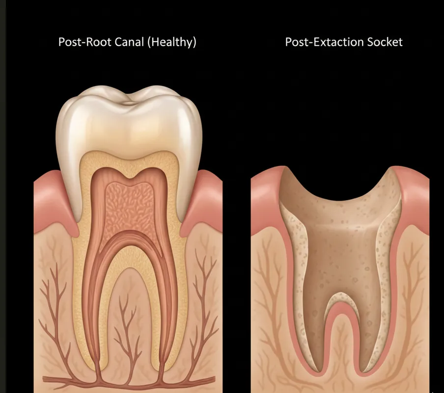 Patient considering root canal versus tooth extraction options