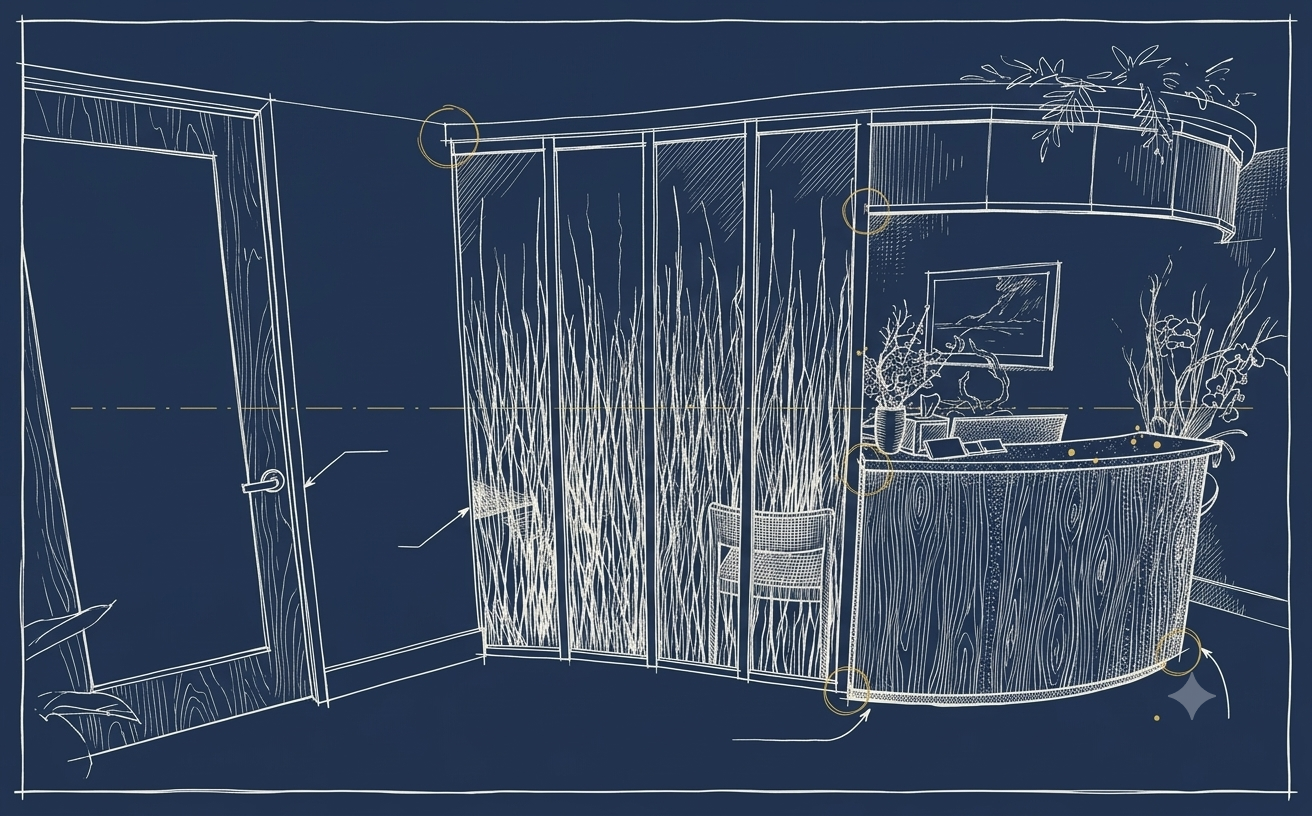 Plate I — the front desk, drawn as an architectural study