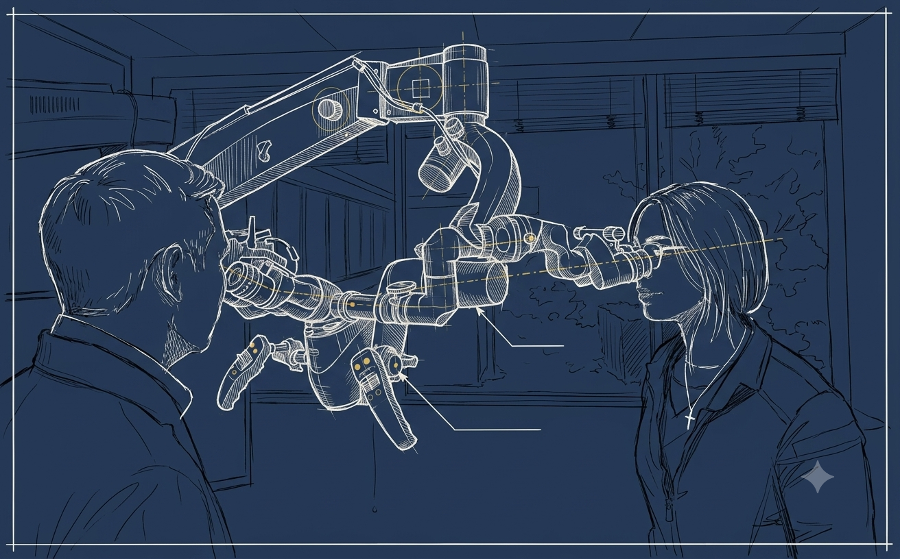 Plate II — the operating microscope, drawn as an architectural study