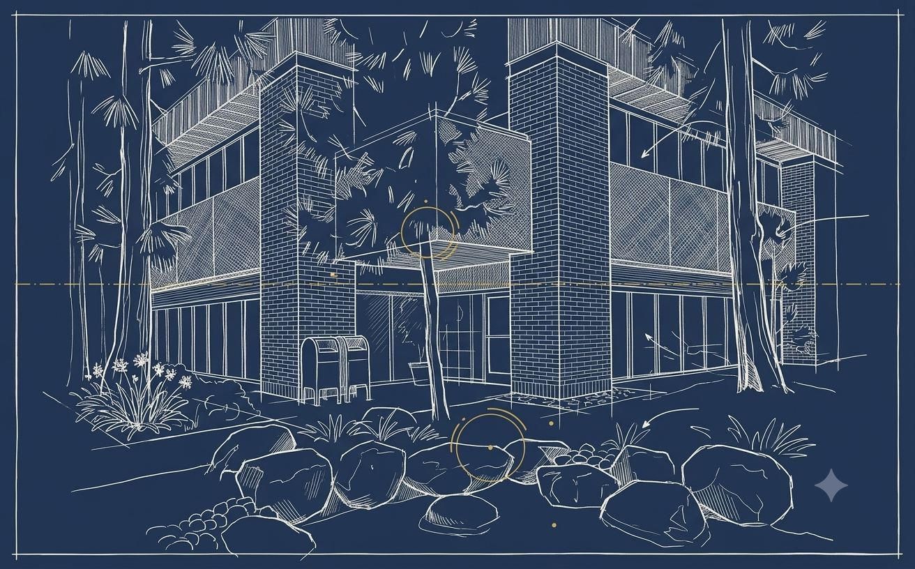 Plate IV — the office building exterior, drawn as an architectural study